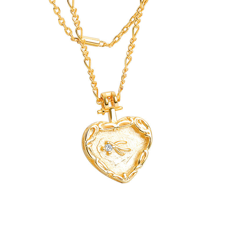 Embossed Heart Double Chain Necklace