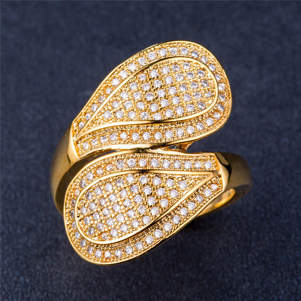 Golden Pavé Teardrop Ring