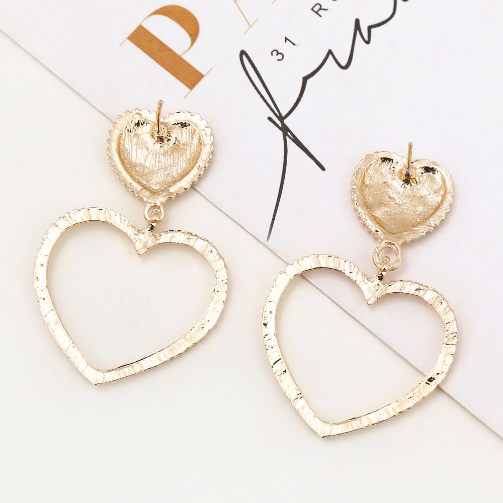 Golden Double Heart Drops Earring