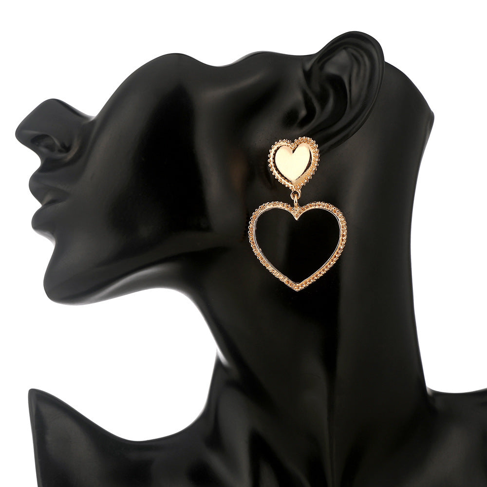 Golden Double Heart Drops Earring