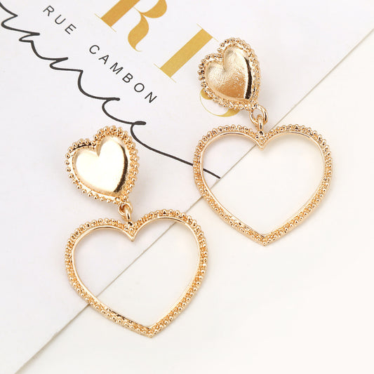 Golden Double Heart Drops Earring