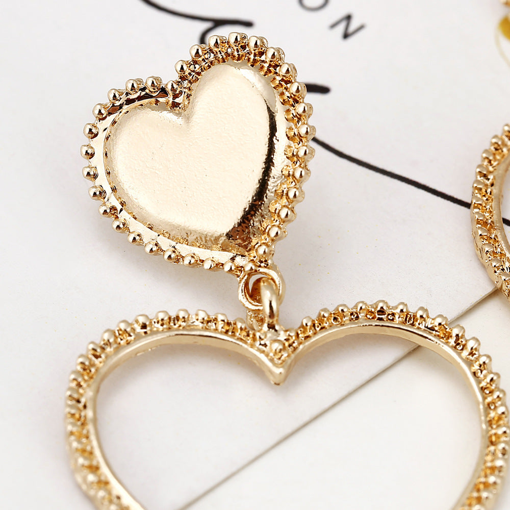 Golden Double Heart Drops Earring