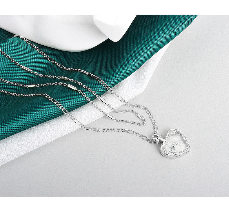 Embossed Heart Double Chain Necklace