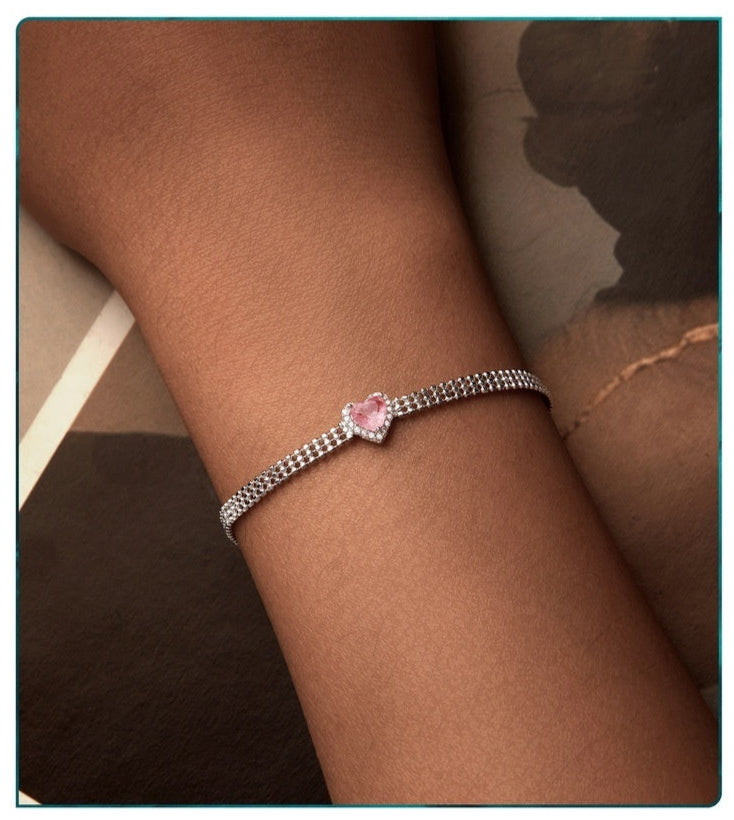 Sparkling Pink Love Heart Bracelet