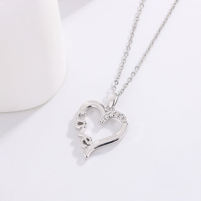 Silver Love Heart Pendant Necklace