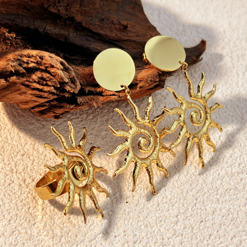 Radiant Sunflower Grace  Ring & Earrings Set