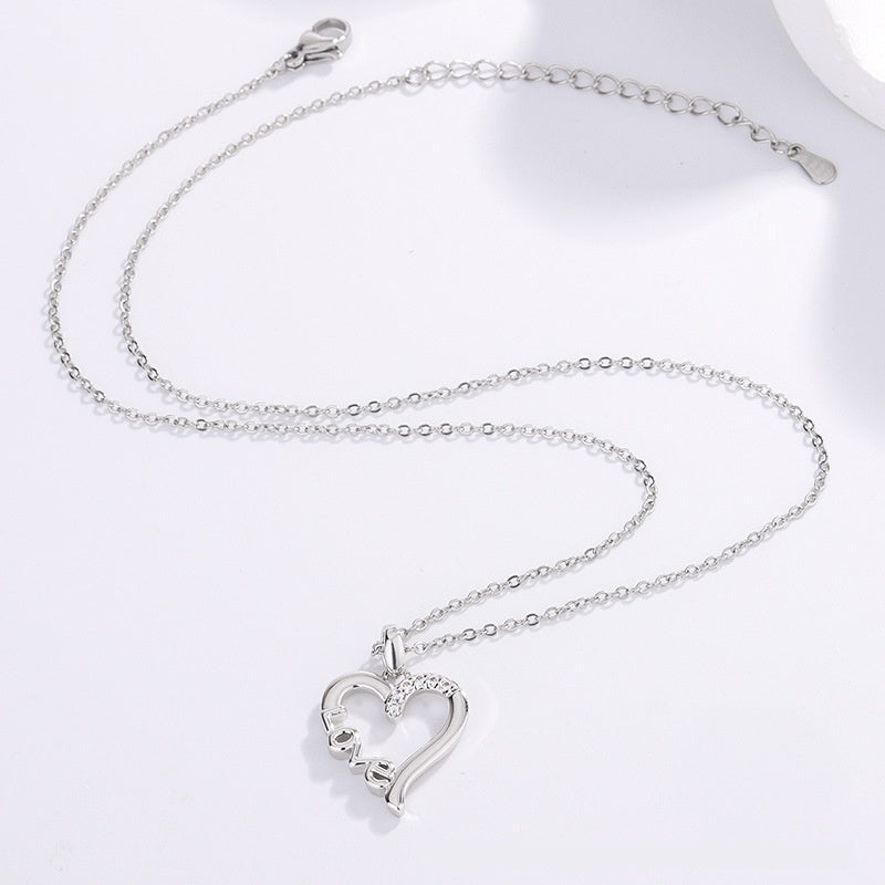 Silver Love Heart Pendant Necklace