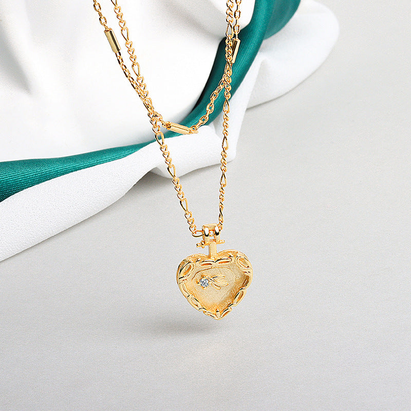 Embossed Heart Double Chain Necklace