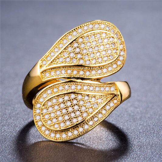 Golden Pavé Teardrop Ring