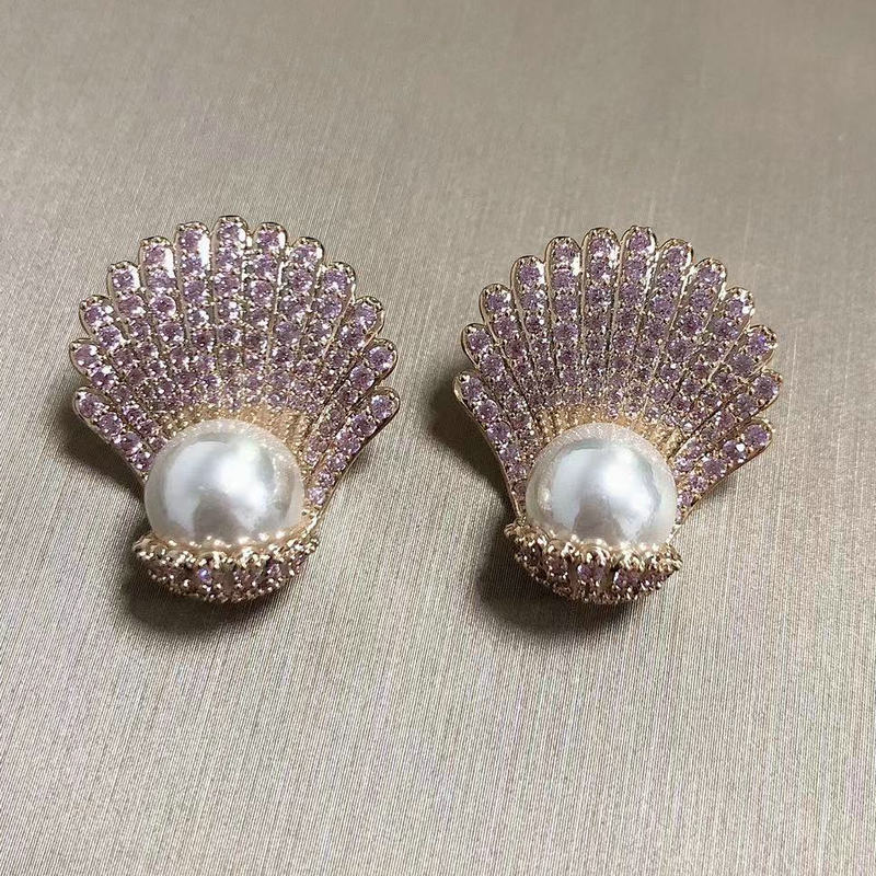 Gem Covered Seashell Studs Earrings