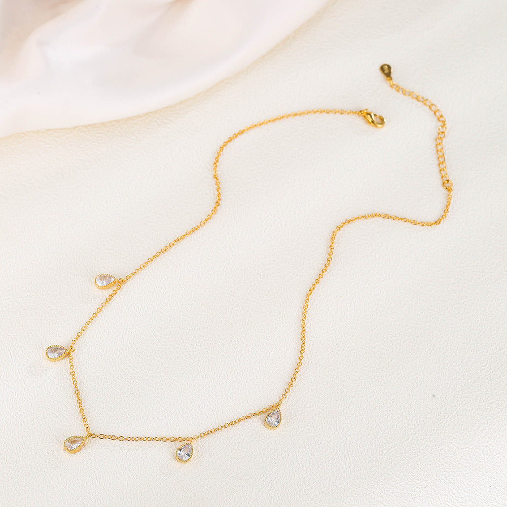 Golden Teardrop Diamond Necklace and Earring Set