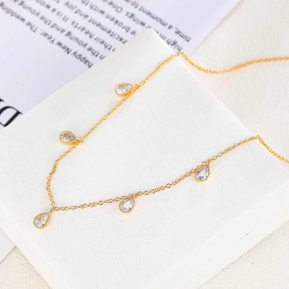 Golden Teardrop Diamond Necklace and Earring Set