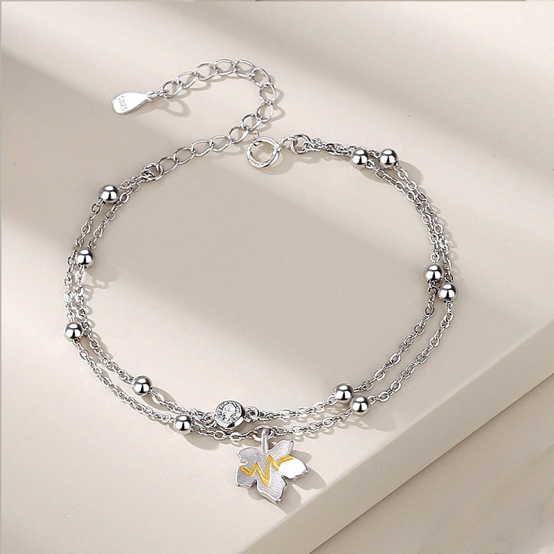 Silver Floral Cord Couples Bracelet