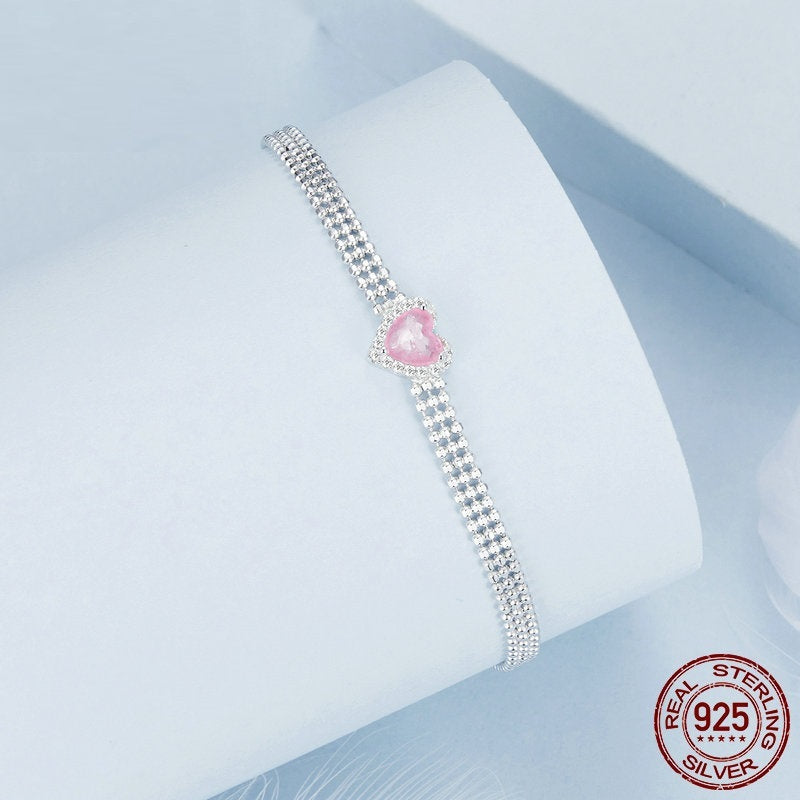 Sparkling Pink Love Heart Bracelet