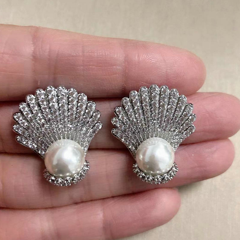 Gem Covered Seashell Studs Earrings