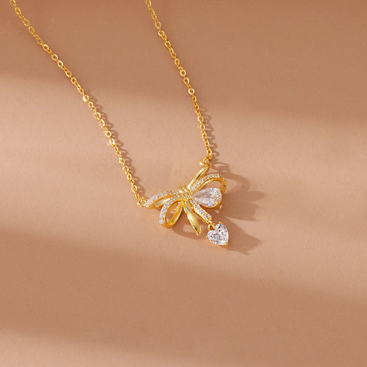 Sparkling Crystal Bow Love Necklace