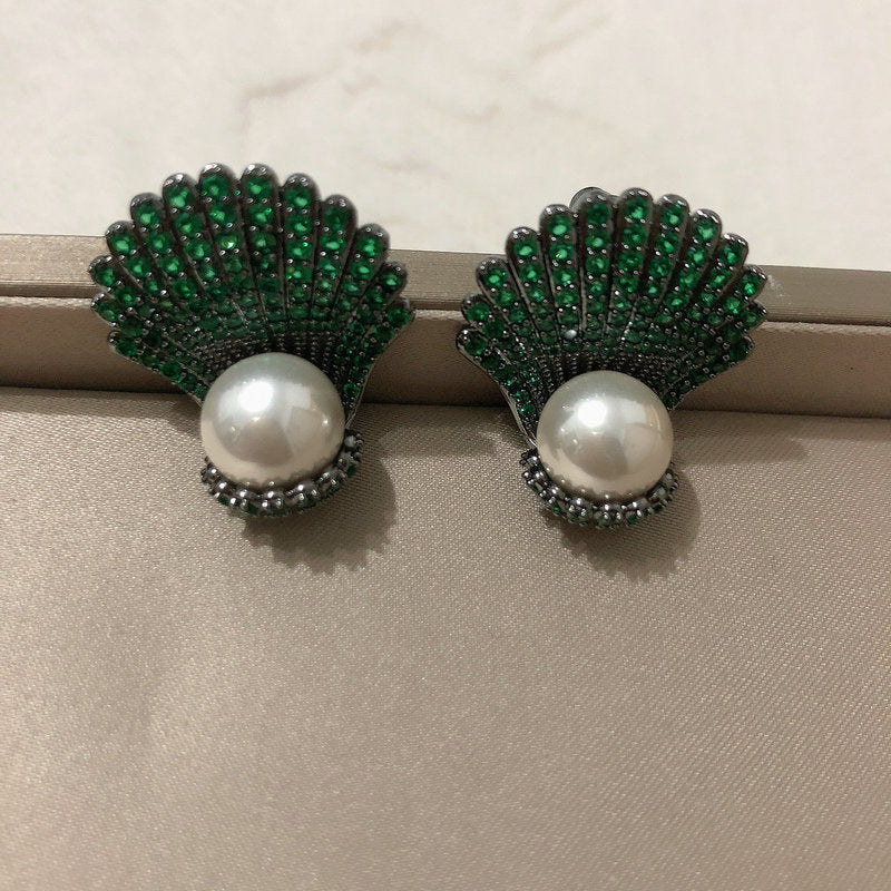 Gem Covered Seashell Studs Earrings