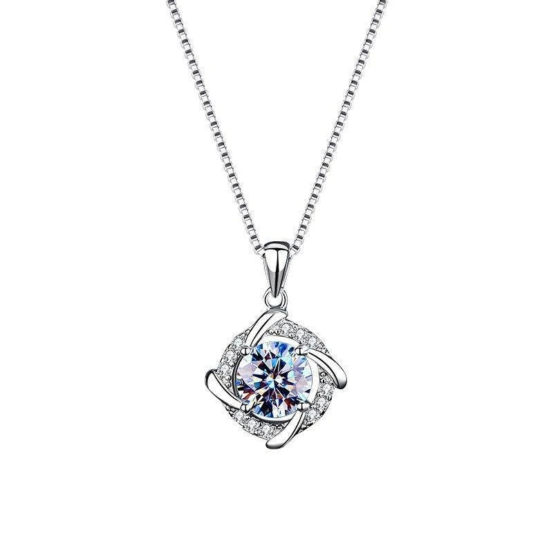 Silver Clover Gem Pendant Necklace