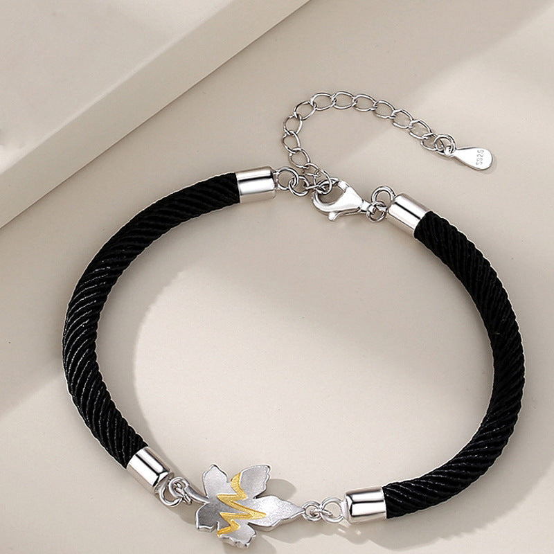 Silver Floral Cord Couples Bracelet