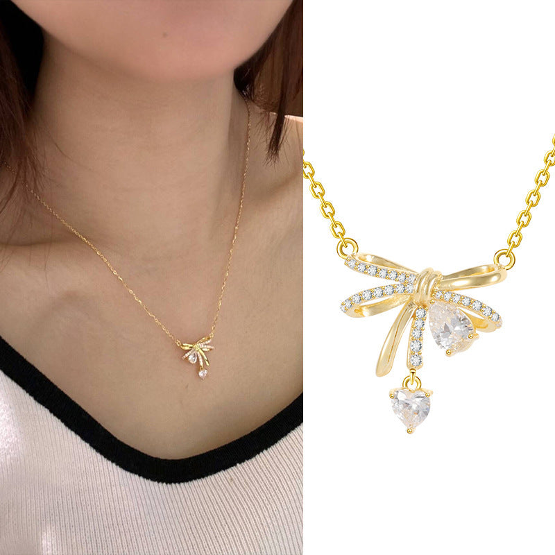 Sparkling Crystal Bow Love Necklace