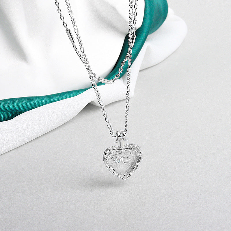 Embossed Heart Double Chain Necklace