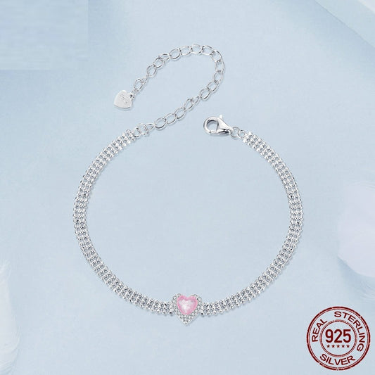 Sparkling Pink Love Heart Bracelet