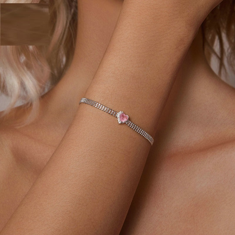 Sparkling Pink Love Heart Bracelet