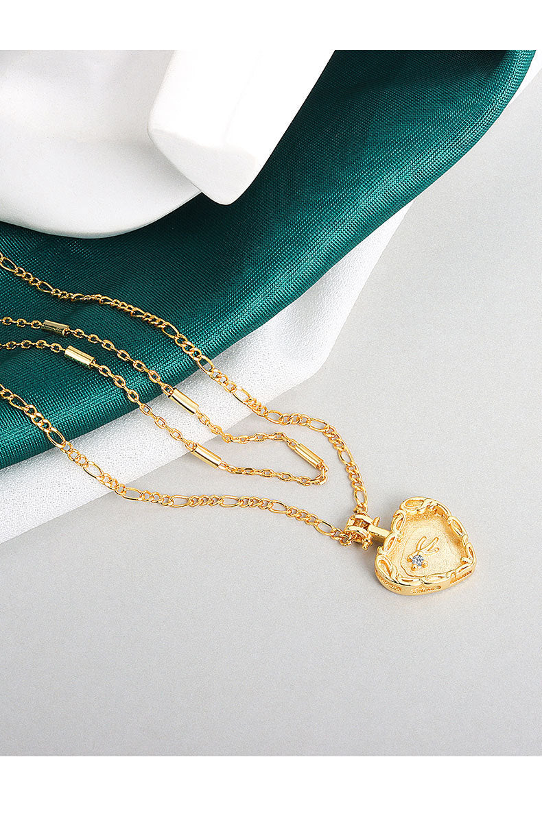 Embossed Heart Double Chain Necklace