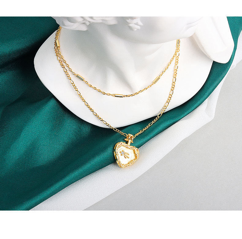 Embossed Heart Double Chain Necklace